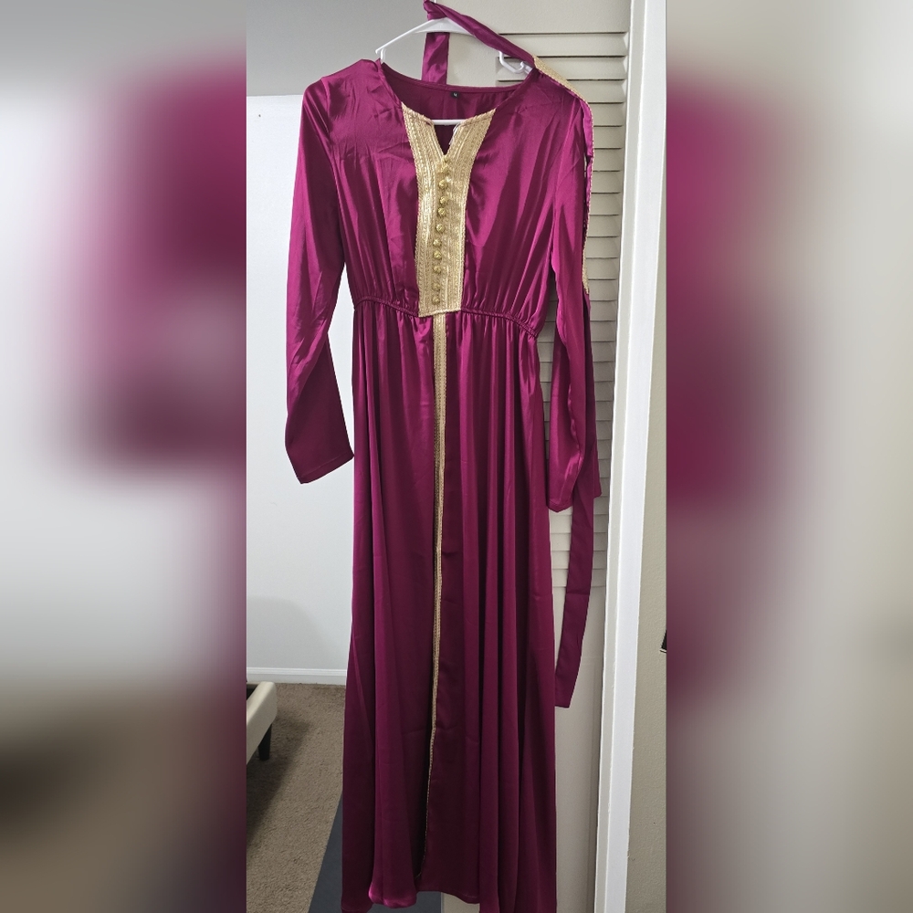 Elegant Long Sleeve Dress with Gold Accents
